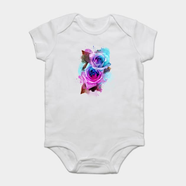 Blue and pink watercolour rainbow roses Baby Bodysuit by Blacklinesw9